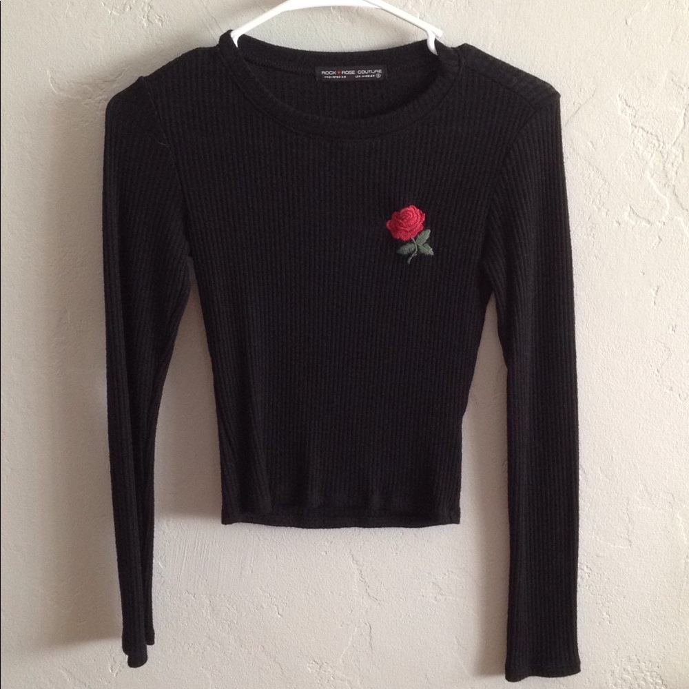 Black Long Sleeve With Single Rose